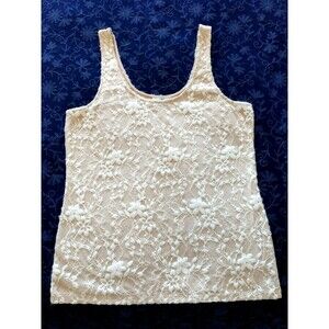 Sundance Women's Top Sleeveless Lace Ivory Floral Lined Stretch Tank - Small